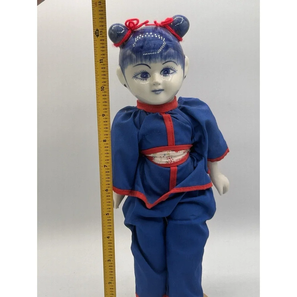 Oriental Porcelain Blue White Red Delft Blue Doll 12